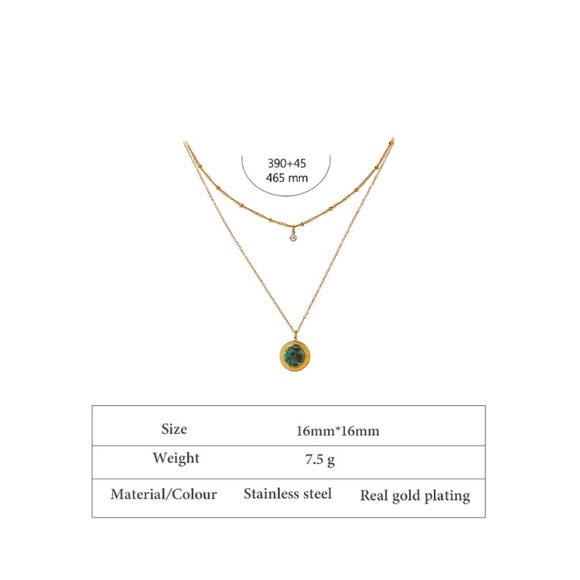 🟢Gold plated round stone pendant necklace - Picture 3 of 8